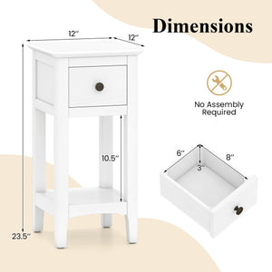 3-Tier Nightstand with Drawer and Open Storage Shelf-White