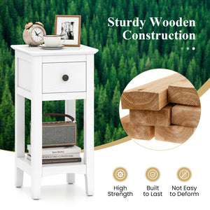 3-Tier Nightstand with Drawer and Open Storage Shelf-White