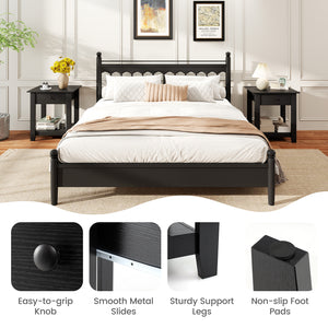 Nightstand with Drawer 3-Tier Modern Bedside Table with Open Shelf and Storage-Black