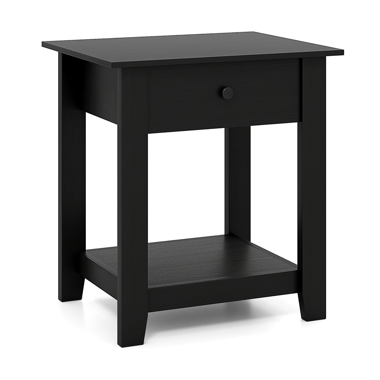 Nightstand with Drawer 3-Tier Modern Bedside Table with Open Shelf and Storage-Black