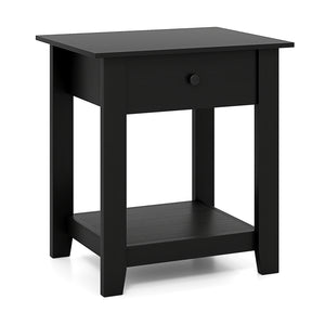 Nightstand with Drawer 3-Tier Modern Bedside Table with Open Shelf and Storage-Black