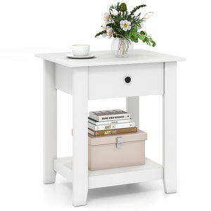 Nightstand with Drawer 3-Tier Modern Bedside Table with Open Shelf and Storage-White