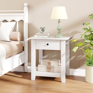 Nightstand with Drawer 3-Tier Modern Bedside Table with Open Shelf and Storage-White