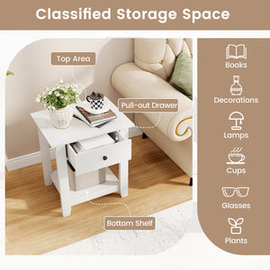 Nightstand with Drawer 3-Tier Modern Bedside Table with Open Shelf and Storage-White
