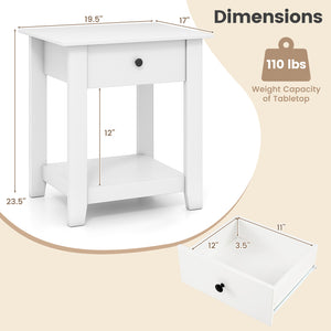 Nightstand with Drawer 3-Tier Modern Bedside Table with Open Shelf and Storage-White