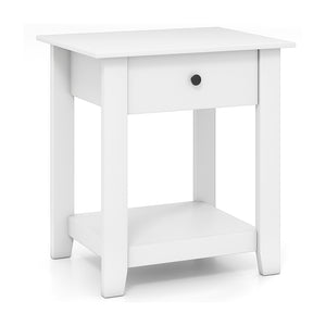 Nightstand with Drawer 3-Tier Modern Bedside Table with Open Shelf and Storage-White