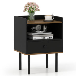 Nightstand with Drawer 3-Tier Sofa Side Table with Open Storage Shelf-Black