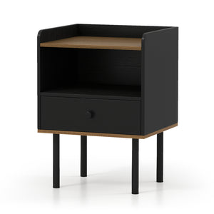 Nightstand with Drawer 3-Tier Sofa Side Table with Open Storage Shelf-Black
