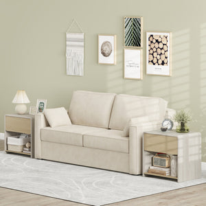 2-Tier Modern Style Nightstand with Drawer and Open Shelf-Oak