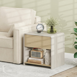 2-Tier Modern Style Nightstand with Drawer and Open Shelf-Oak