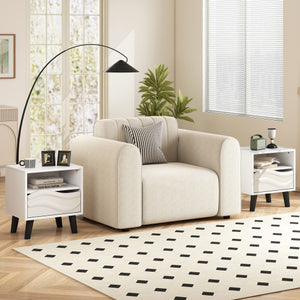 Nightstand Mid Century Modern Bedside Table with 3D Wavy Pattern and Open Shelf-White