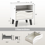 Nightstand Mid Century Modern Bedside Table with 3D Wavy Pattern and Open Shelf-White