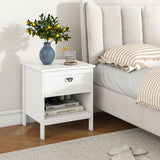 2-tier Wood Nightstand with Drawer and Open Storage Shelf for Bedroom-White