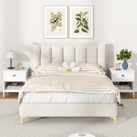 2-tier Wood Nightstand with Drawer and Open Storage Shelf for Bedroom-White