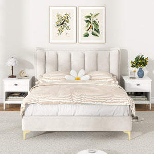 2-tier Wood Nightstand with Drawer and Open Storage Shelf for Bedroom-White