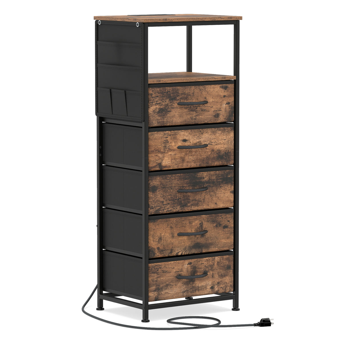 Nightstand with Integrated Charging Station 39 Inches Modern Bedside Table-Brown
