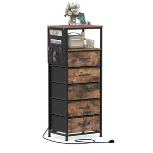Nightstand with Integrated Charging Station 39 Inches Modern Bedside Table-Brown