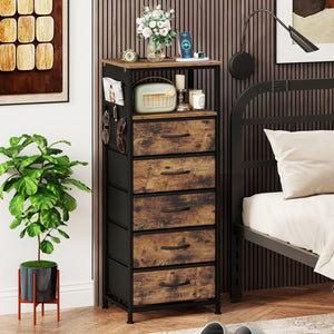 Nightstand with Integrated Charging Station 39 Inches Modern Bedside Table-Brown
