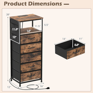 Nightstand with Integrated Charging Station 39 Inches Modern Bedside Table-Brown