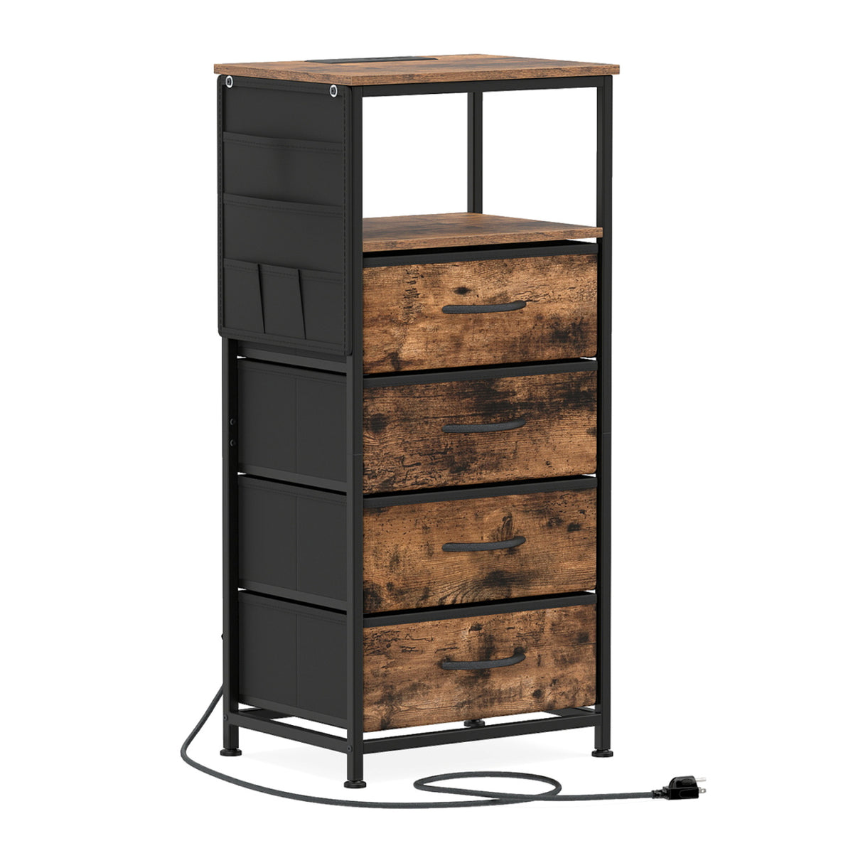 Nightstand with Integrated Charging Station 34" Modern Bedside Table-Rustic Brown