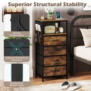 Nightstand with Integrated Charging Station 34" Modern Bedside Table-Rustic Brown