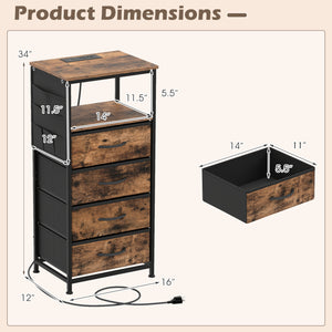 Nightstand with Integrated Charging Station 34" Modern Bedside Table-Rustic Brown