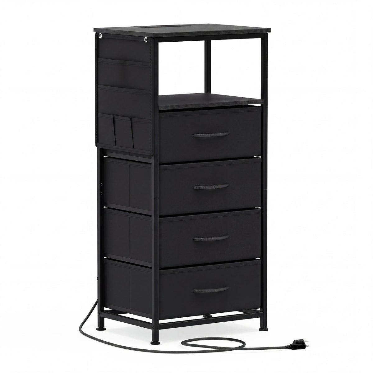 Nightstand with Integrated Charging Station 34" Modern Bedside Table-Black