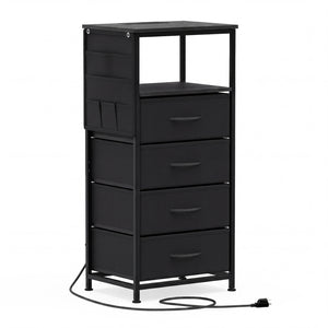 Nightstand with Integrated Charging Station 34" Modern Bedside Table-Black