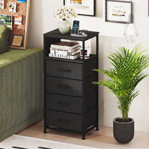 Nightstand with Integrated Charging Station 34" Modern Bedside Table-Black