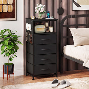 Nightstand with Integrated Charging Station 34" Modern Bedside Table-Black