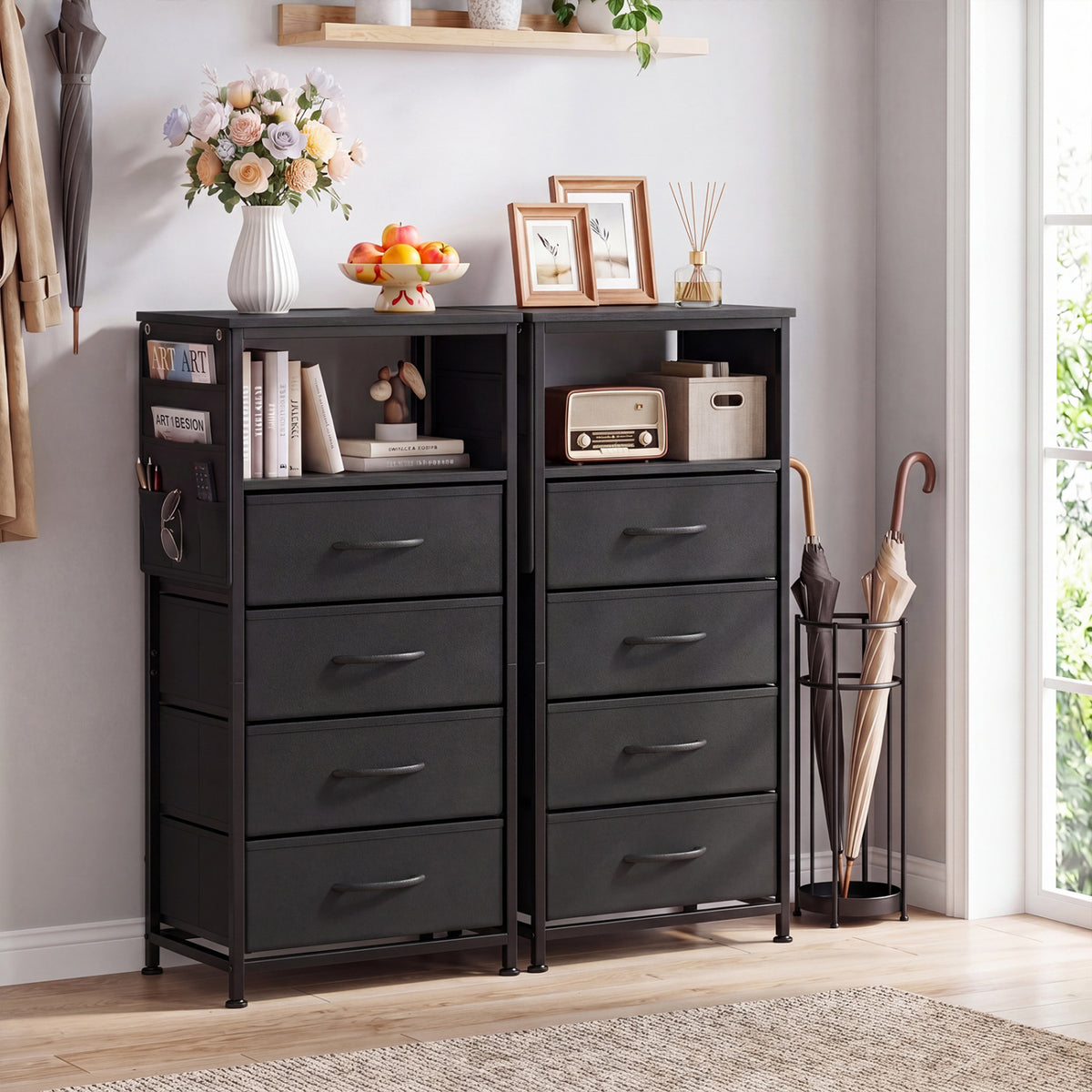 Nightstand with Integrated Charging Station 34" Modern Bedside Table-Black