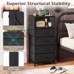 Nightstand with Integrated Charging Station 34" Modern Bedside Table-Black