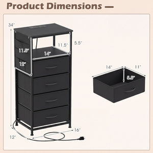 Nightstand with Integrated Charging Station 34" Modern Bedside Table-Black
