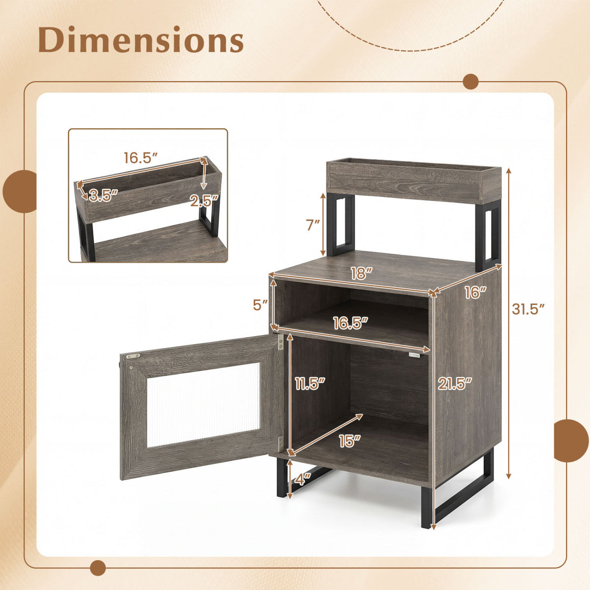 Nightstand with LED Lights Modern End Table with Top Tray Open Compartment and Storage Cabinet-Gray