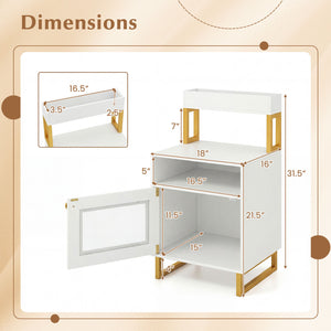 Nightstand with LED Lights Modern End Table with Top Tray Open Compartment and Storage Cabinet-White
