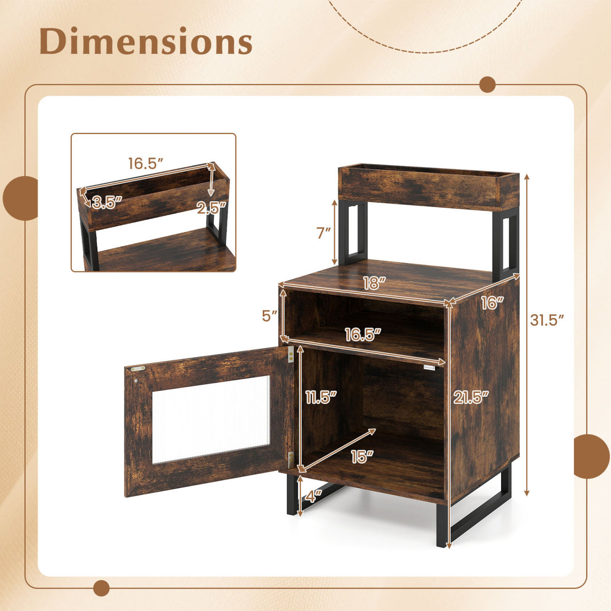 Nightstand with LED Lights Modern End Table with Top Tray Open Compartment and Storage Cabinet-Rustic Brown