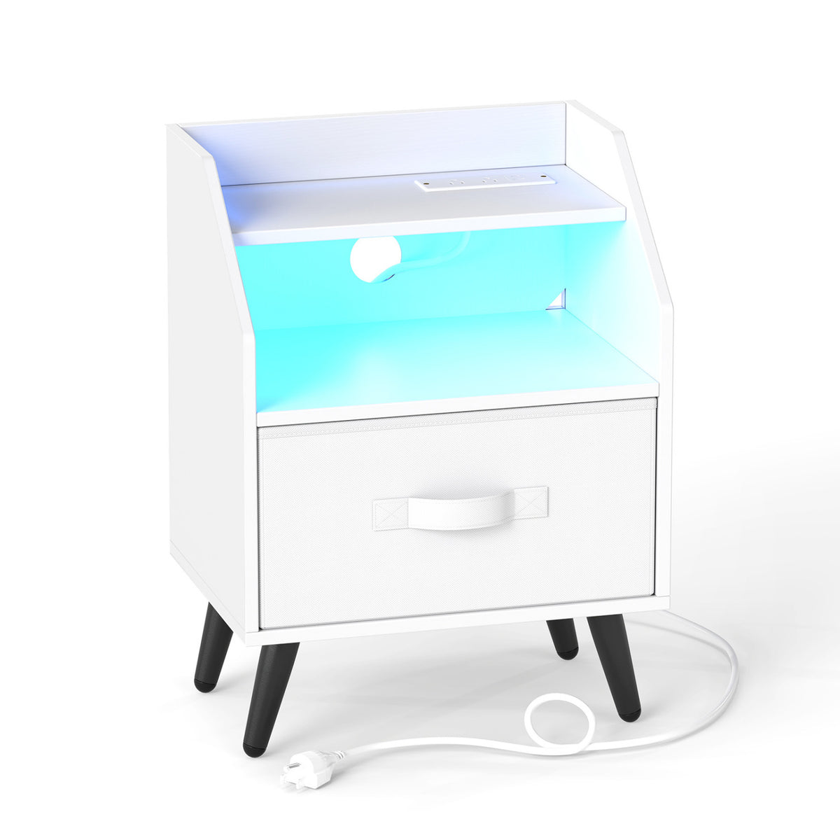 Nightstand with Power Outlets and Open Storage Shelf-White