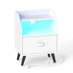 Nightstand with Power Outlets and Open Storage Shelf-White