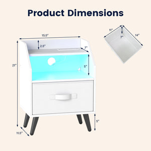Nightstand with Power Outlets and Open Storage Shelf-White