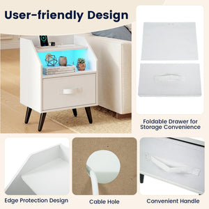 Nightstand with Power Outlets and Open Storage Shelf-White