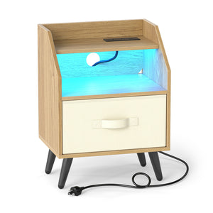 Nightstand with Power Outlets and Open Storage Shelf-Natrual