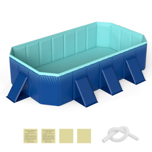 Non-Inflatable Swimming Pool Portable Around Ground Pool with 24 Wall Panels-Navy