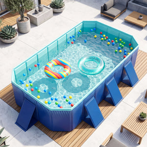 Non-Inflatable Swimming Pool Portable Around Ground Pool with 24 Wall Panels-Navy