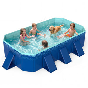 Non-Inflatable Swimming Pool Portable Around Ground Pool with 24 Wall Panels-Navy