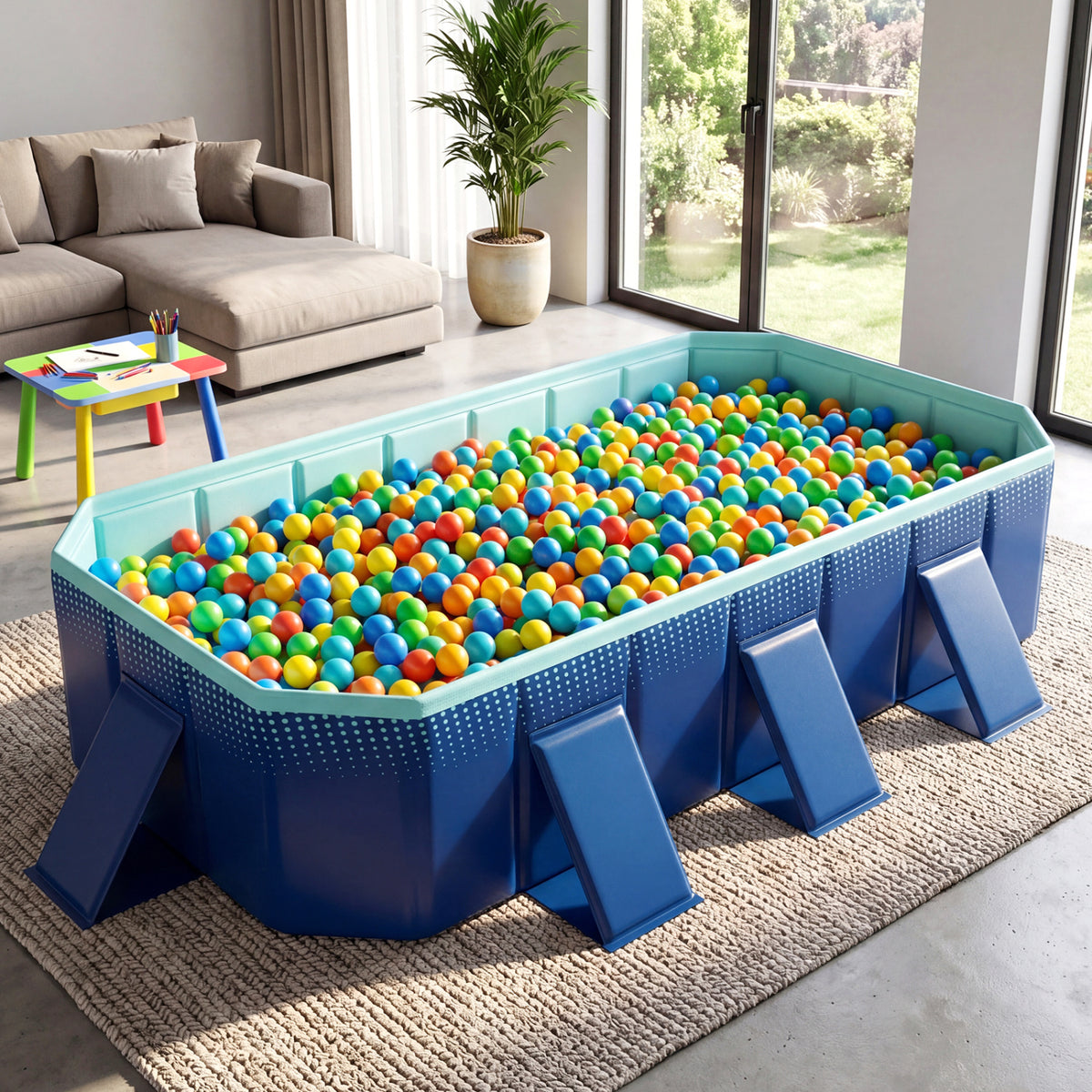 Non-Inflatable Swimming Pool Portable Around Ground Pool with 24 Wall Panels-Navy