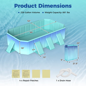 Non-Inflatable Swimming Pool Portable Around Ground Pool with 24 Wall Panels-Gradient