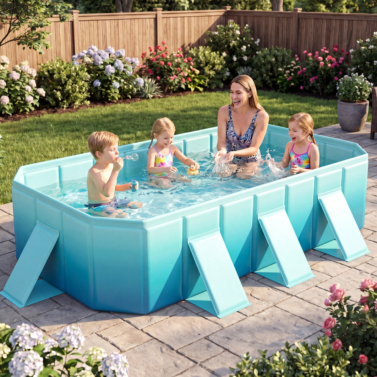 Non-Inflatable Swimming Pool Portable Around Ground Pool with 24 Wall Panels-Gradient