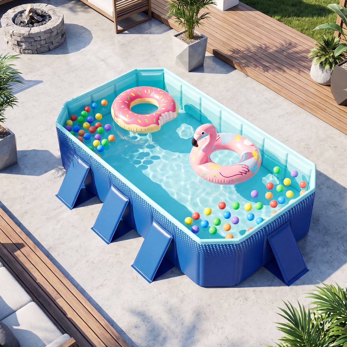 Non-Inflatable Swimming Pool Portable Around Ground Pool with 8 Support Panels-Navy