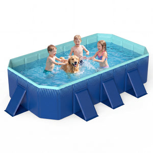 Non-Inflatable Swimming Pool Portable Around Ground Pool with 8 Support Panels-Navy