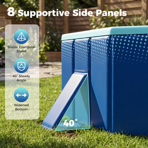 Non-Inflatable Swimming Pool Portable Around Ground Pool with 8 Support Panels-Navy
